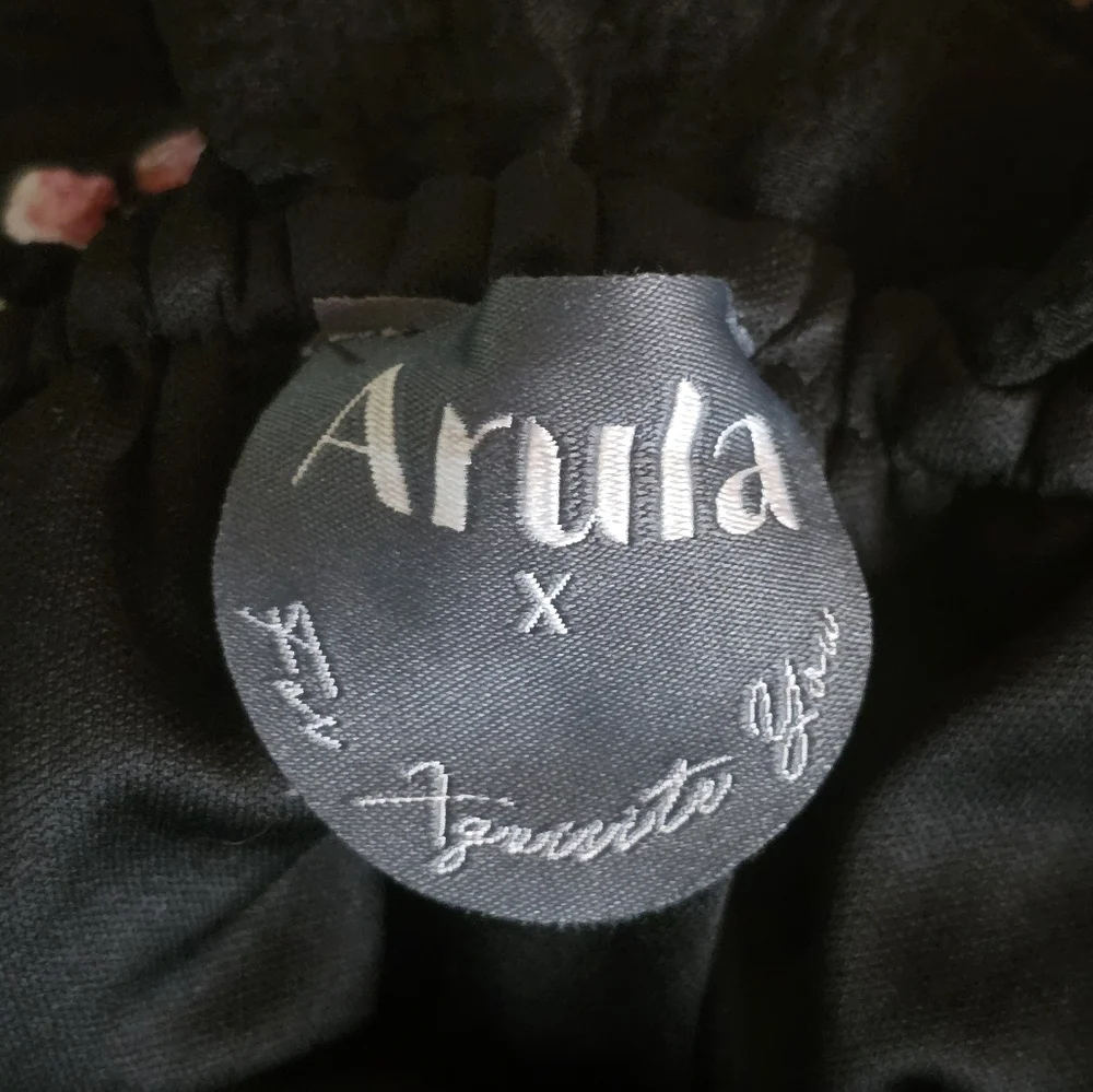 Arula Black Floral Puff Sleeve Tiered Mini Dress Size X Plus Size - Picture 6 of 7